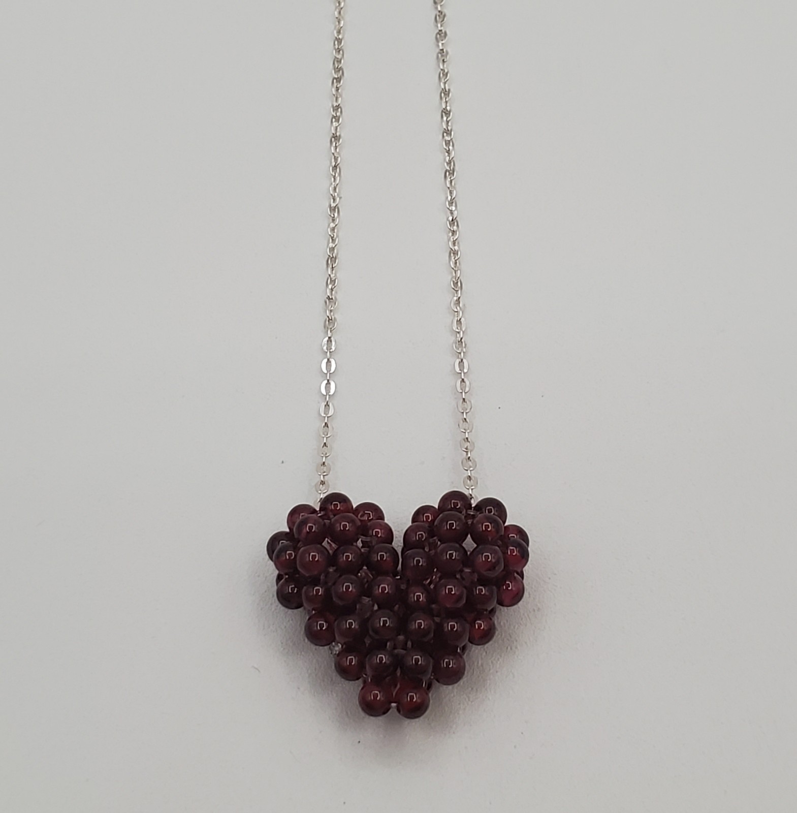 925 Zoe B 3D Garnet Heart Necklace 18in Sterling Silver Cluster Pendant 7.6gtw