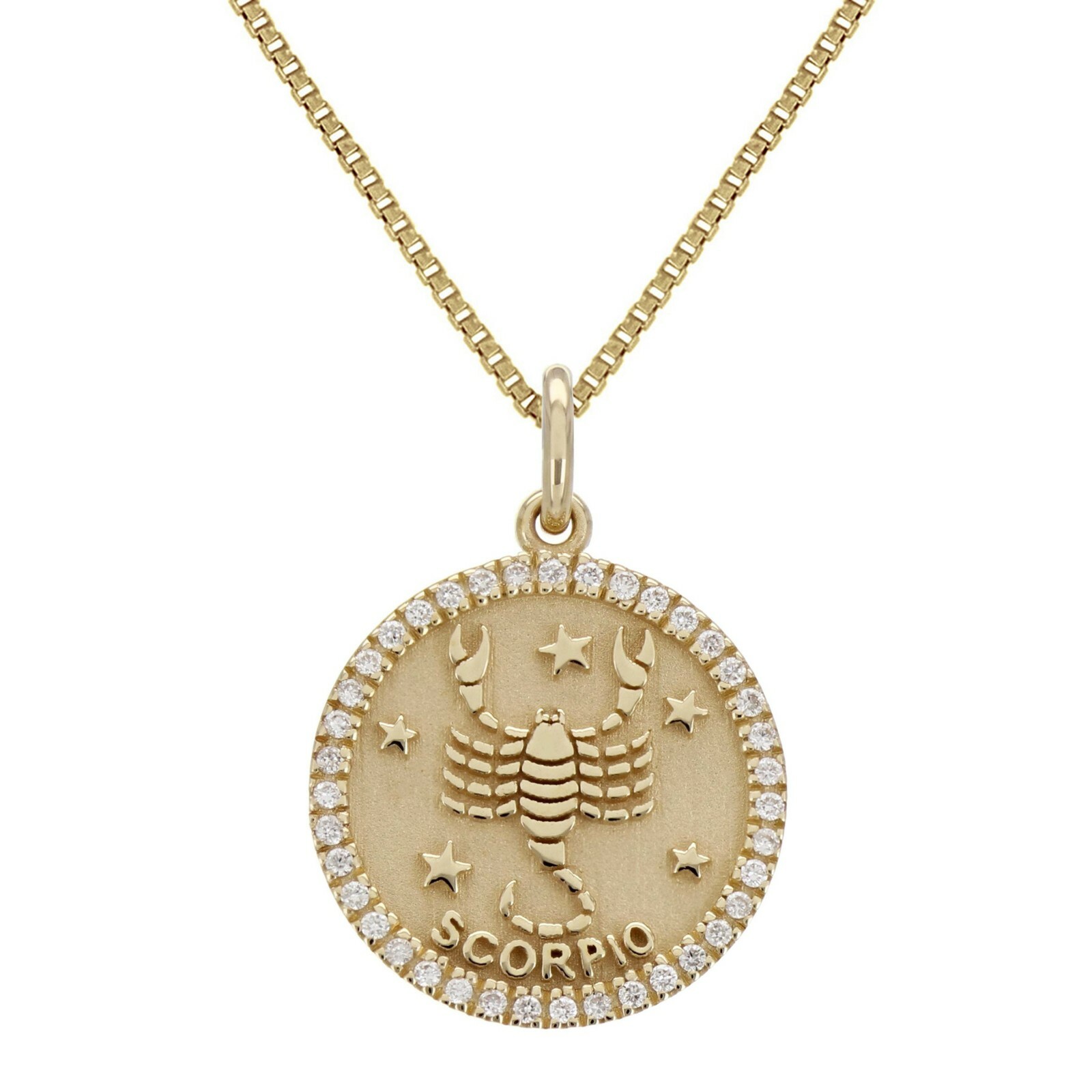 14k Yellow White or Rose Gold Diamond Zodiac Sign Pendant Necklace 18″