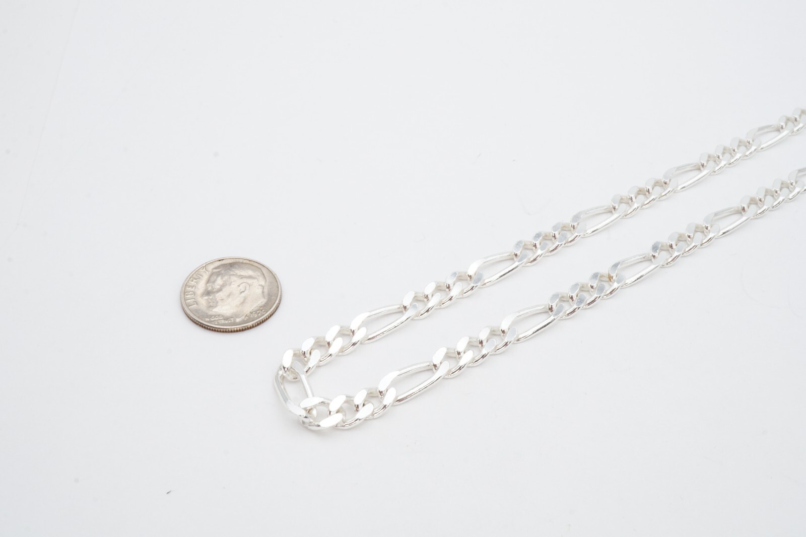 Sterling Silver 925 Figaro Necklace Chain 17.75″ Italy 5.5mm