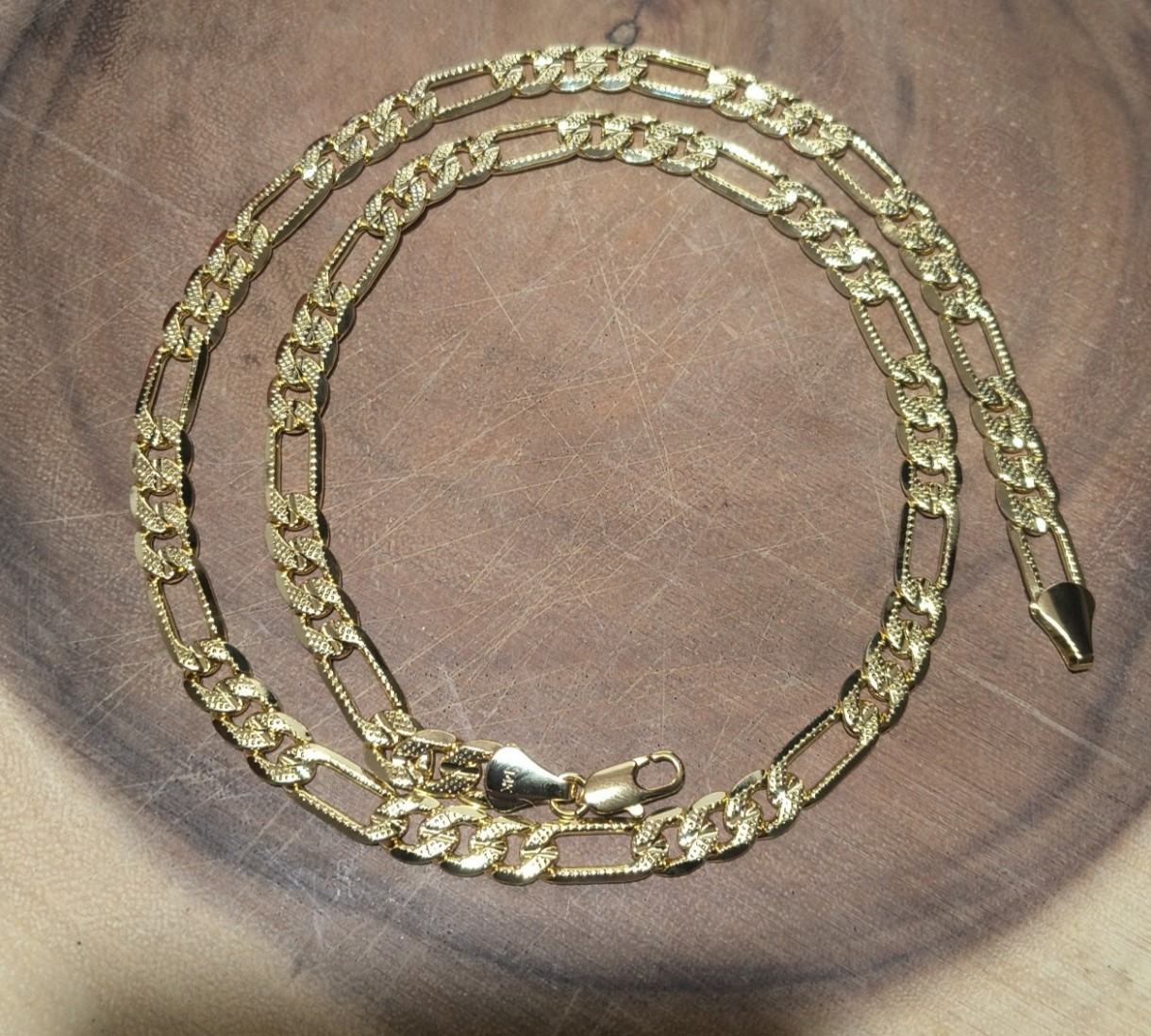 14k gold 8 mm wide Figaro fancy link necklace chain 24″ inch long