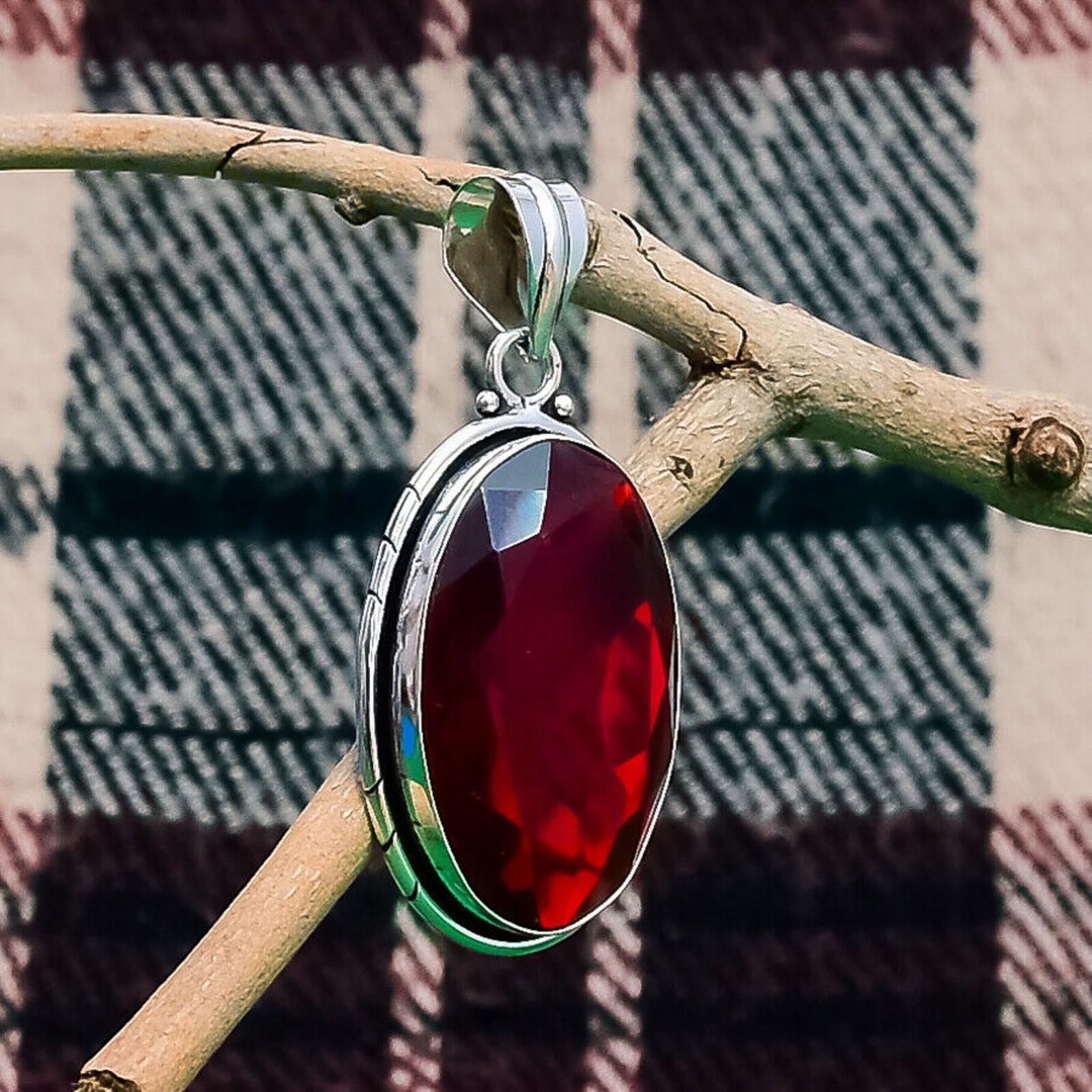 Mozambique Garnet Gemstone 925 Sterling Silver Handmade Pendant