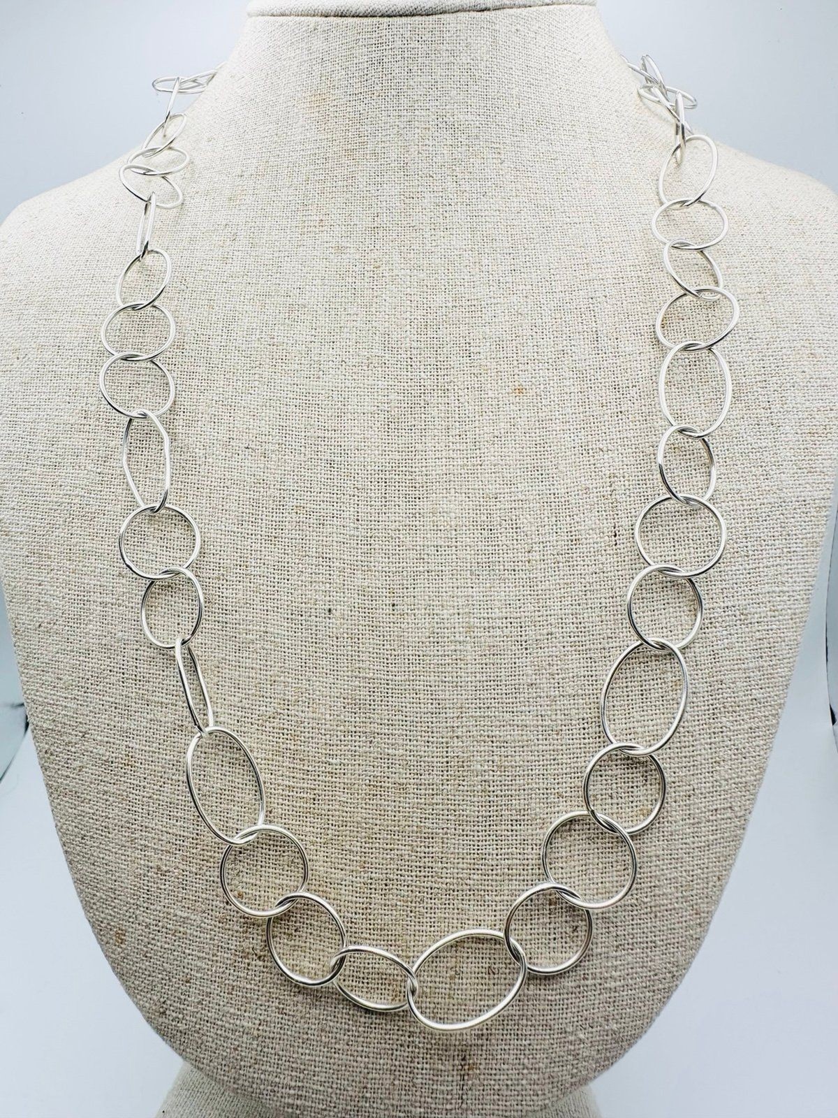 Livior 925 Italy sterling silver oval circle link chain necklace 23.5”