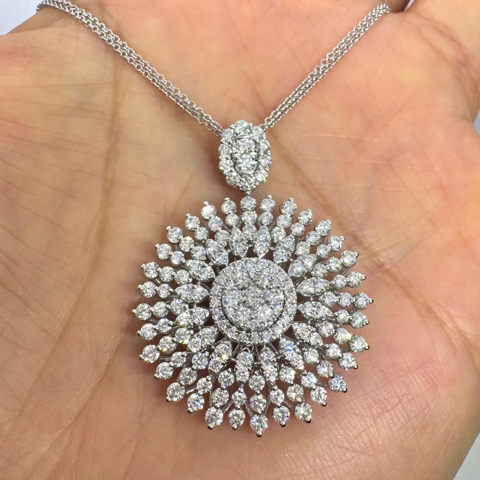 Gorgeous 4Ct Round Moissanite Statement Starburst Pendant 14k White Gold Plated