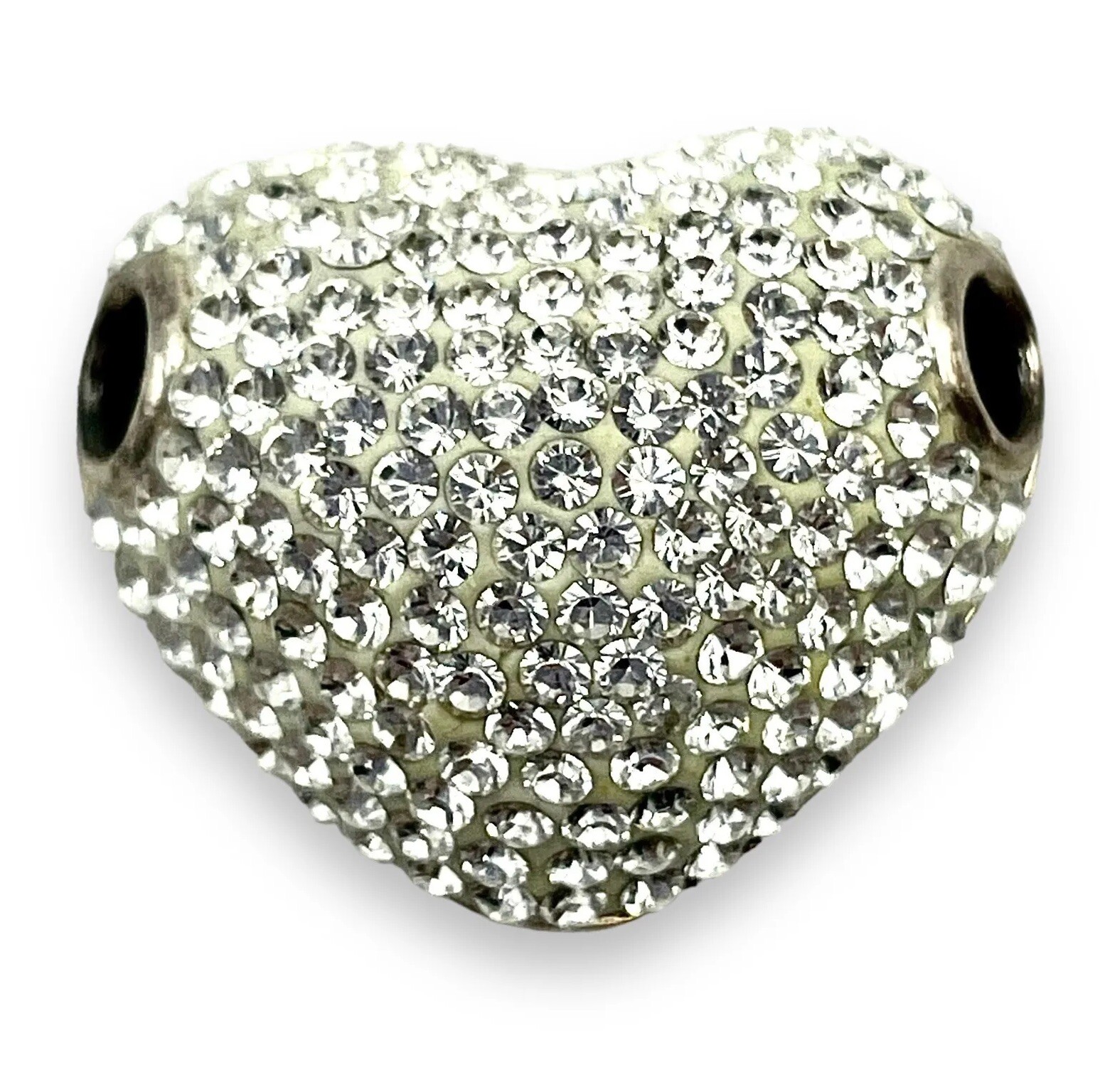 CRYSTAL PAVE HEART Slide Bead Charm 1” N925 Quiet Wealth Bling Shhhh EUC