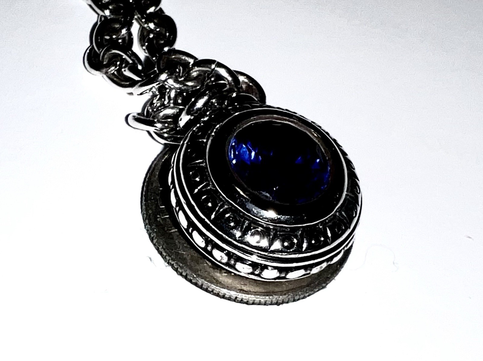 David & Ronnie Necklace, Blue Stone, Sterling 925/14K, CHAIN 24” EXCELLENT CON