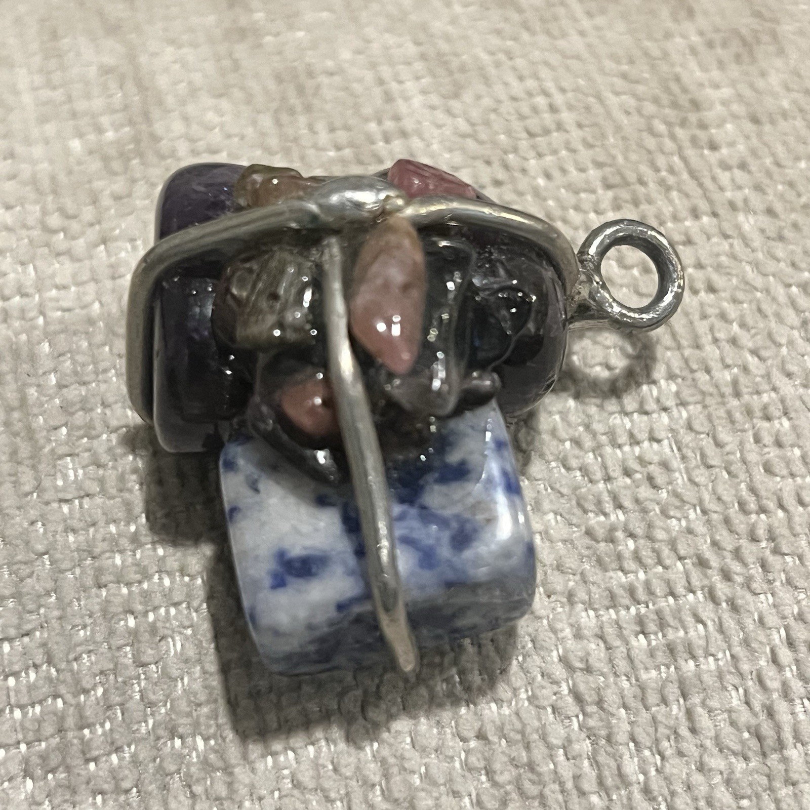 Vintage Sterling Silver Multi Natural Gemstone Healing Handmade Cluster Pendant