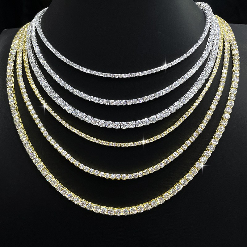 3mm VVS1 D Moissanite Tennis Chain Necklace 925 Sterling Silver Pass Test
