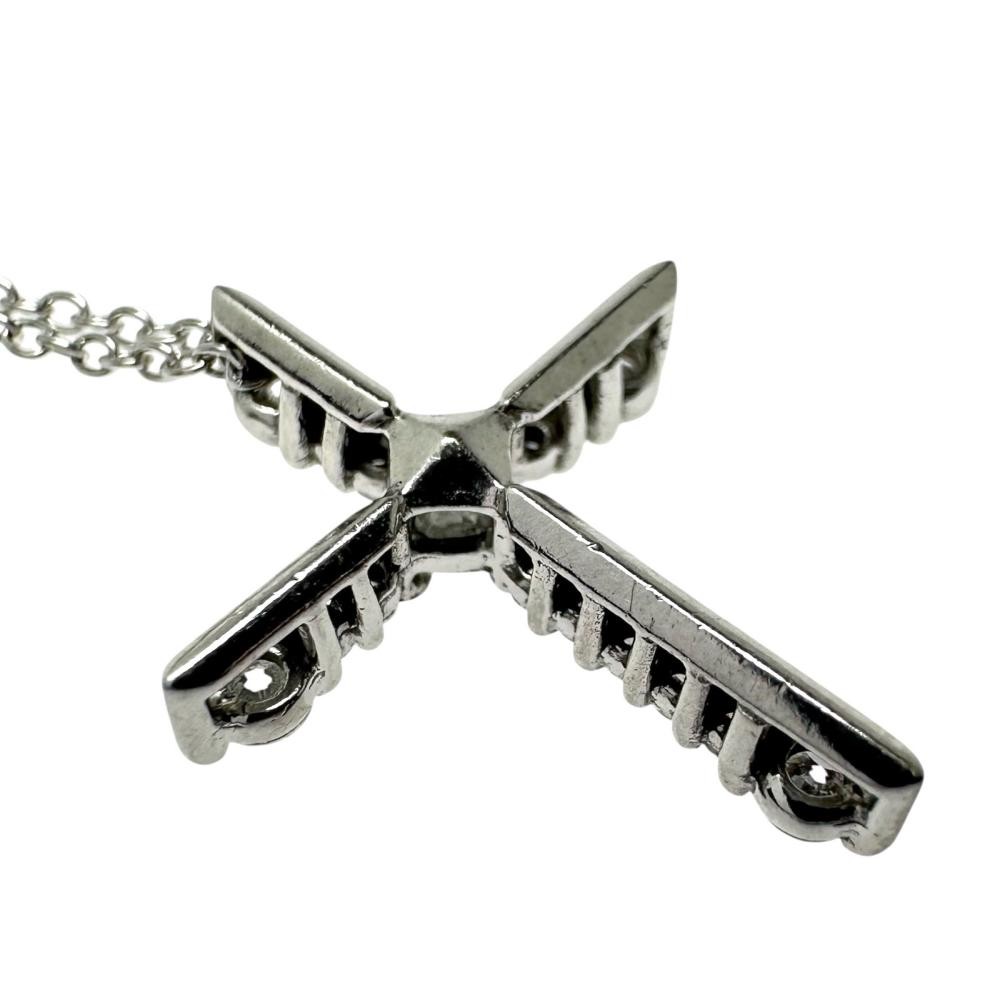 AHKAH cross diamond 0.33ct in total Necklace K18WG white gold 3.2g 17.3″ Women