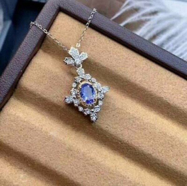 3Ct Oval Cut Tanzanite Diamond Women’s Pendant In 14K White/Yellow Gold Finish