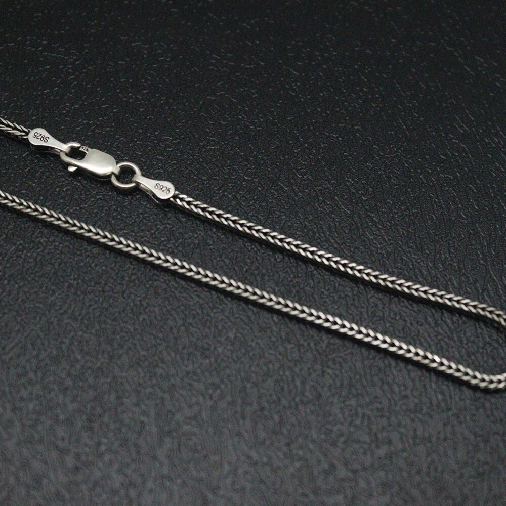 Real S925 Sterling Silver Chain Men Women 1.6mm Square Wheat Necklace 28inchL