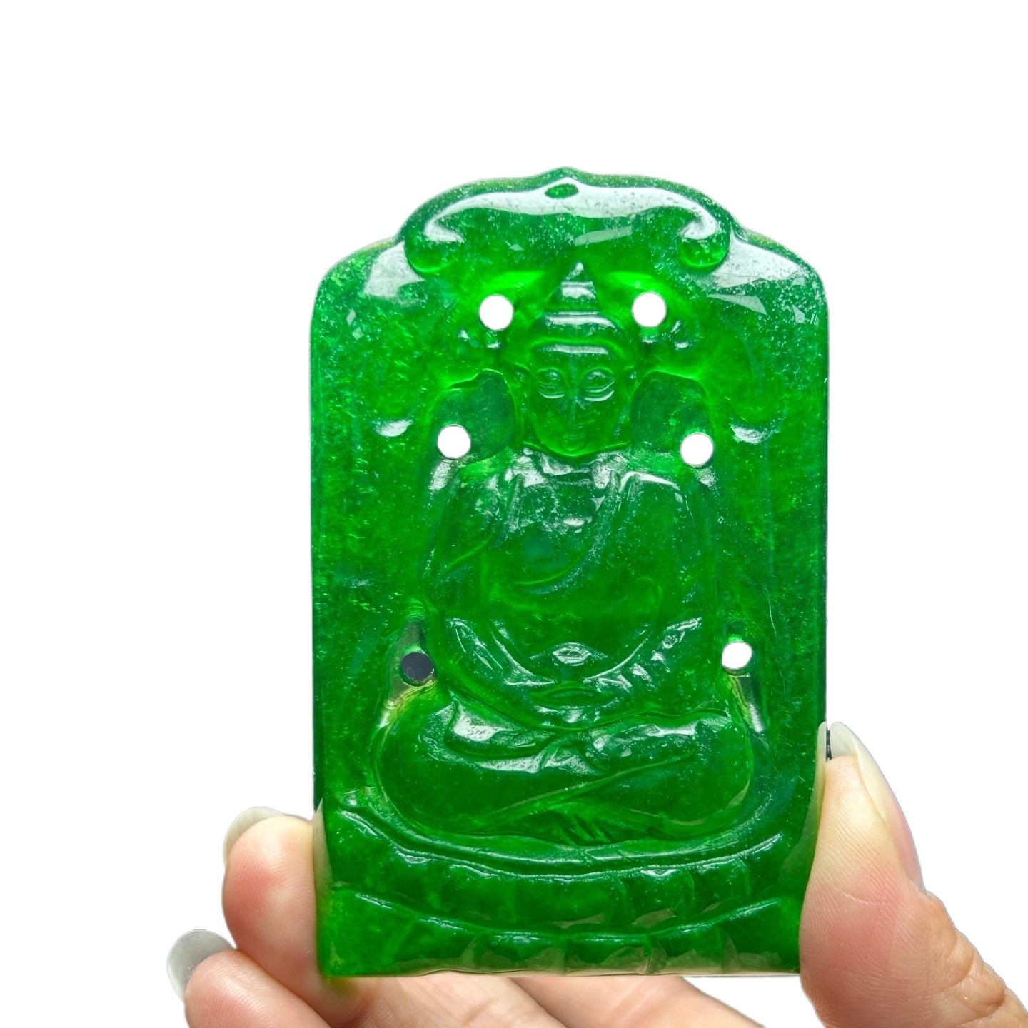 Natural Ice Green Burmese Jadeite Hand Carved Buddha Lucky Pendant Necklace