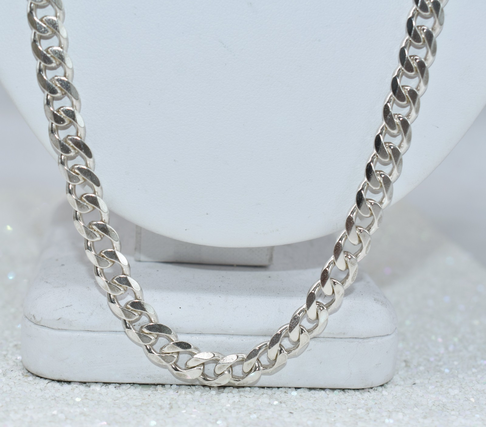 Italian Curb Link 7 mm High-Polish & Textured Sterling Silver Chain 70.5 g 30 in