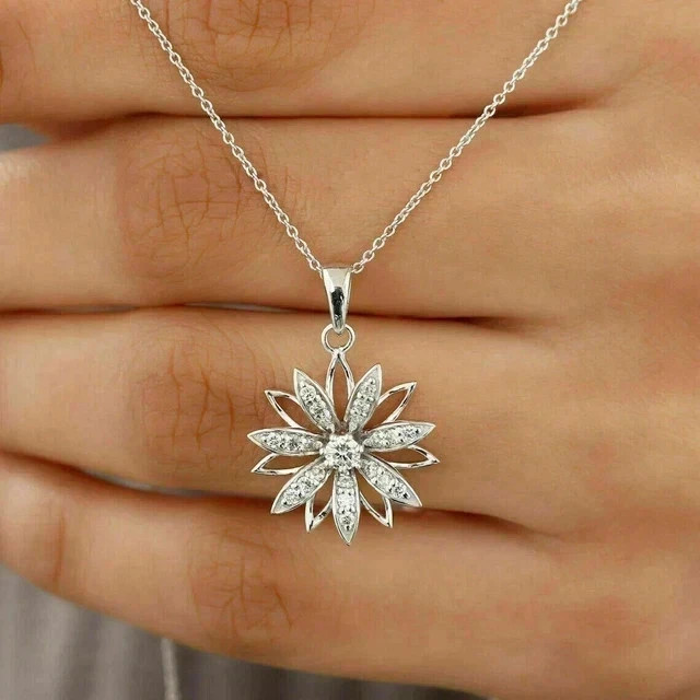 1.20Ctw Real Moissanite Round Cut Women’s Cluster Pendant 14K White Gold Plated