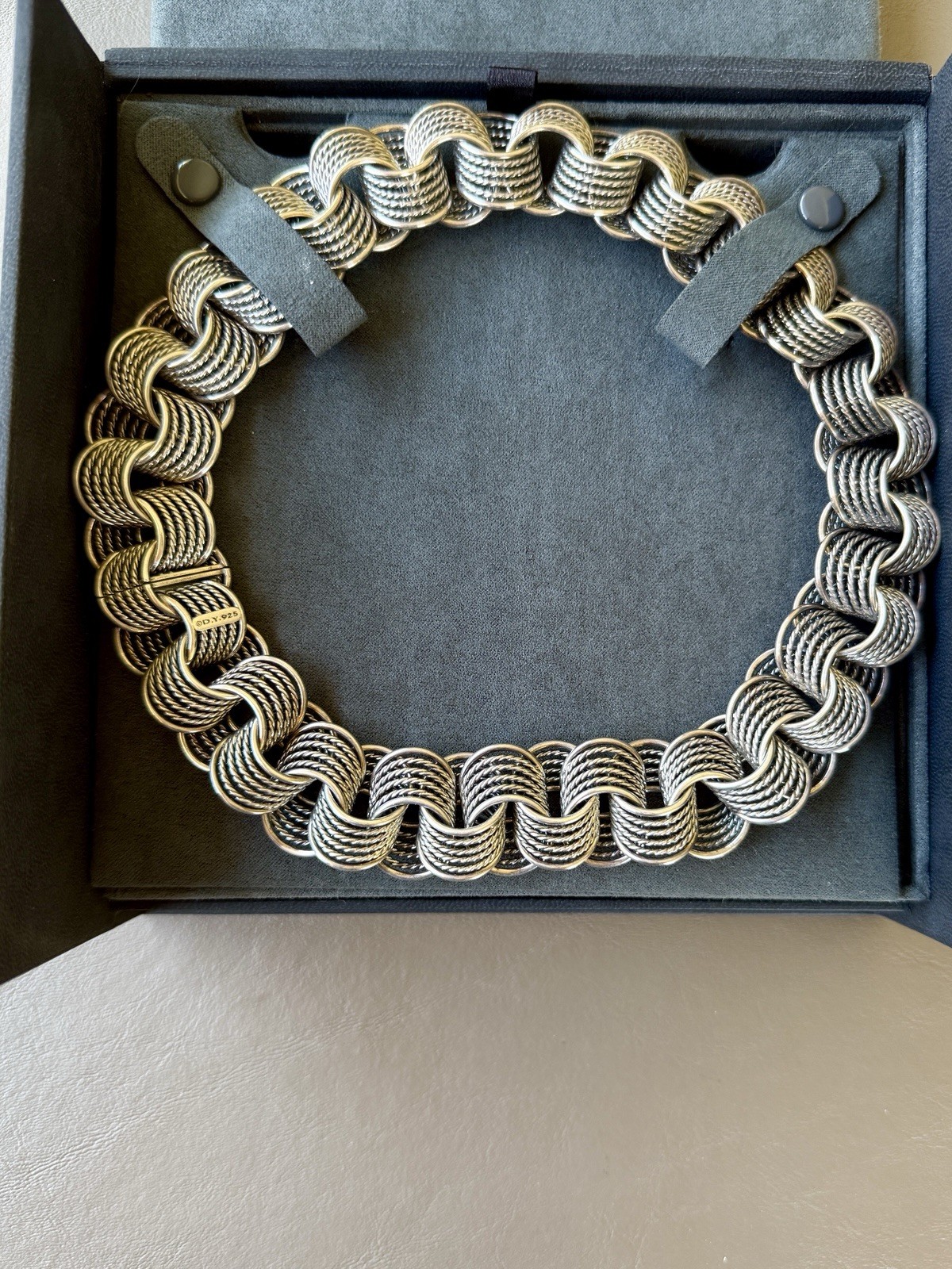 David Yurman Origami Chain Link Necklace Sterling Silver Original Box 18” 188gr