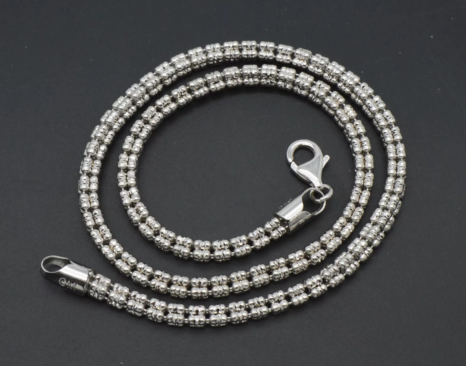 4mm Rhodium Diamond-Cut Ice Link Chain Sterling Silver 925 Italy All Sizes