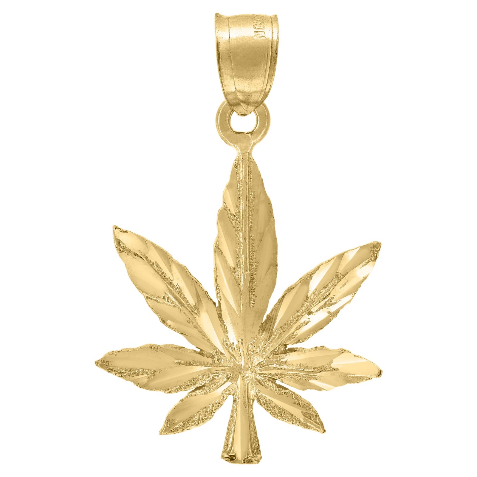 Genuine 10K Yellow Gold Mens 1.25″ Plant Charm Diamond Cut Cannabis Leaf Pendant