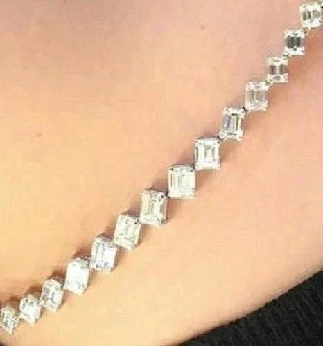8Ct Oval Cut Blue Diamond Women’s Tennis Necklace 14K White Gold Plated