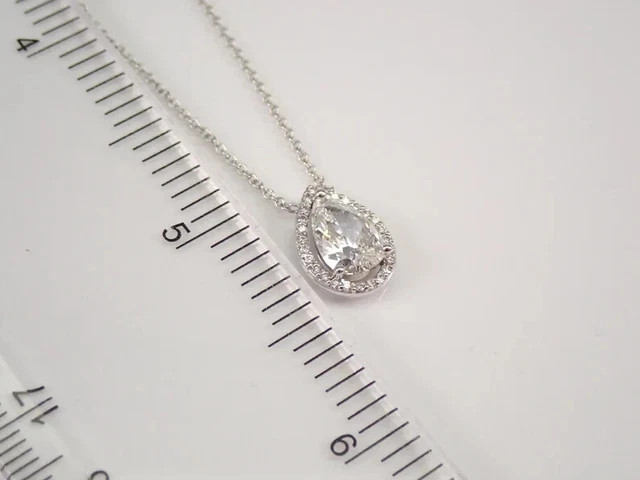 3 Ct Pear Cut Real Moissanite Halo Teardrop Pendant 14K White Gold Plated Silver