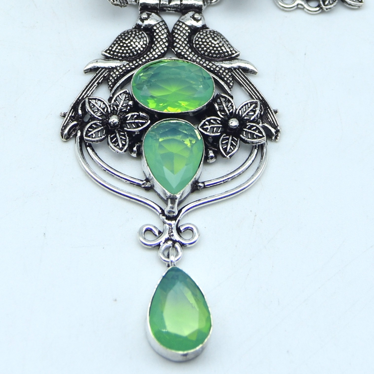 Green Opalite Gemstone Necklace Handmade 925 Sterling Silver Jewelry Sz- ADJ 18″