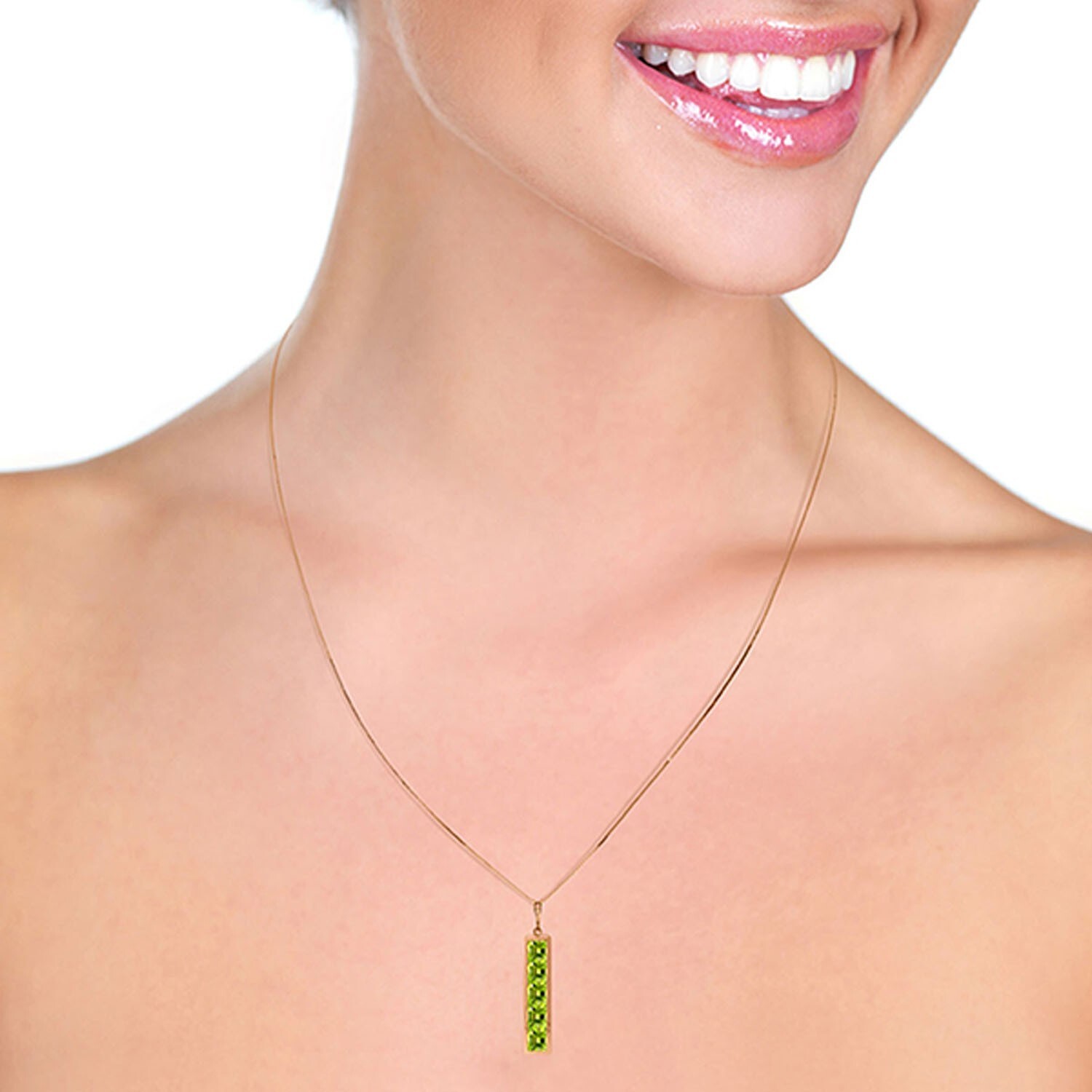 14K. SOLID GOLD NECKLACE WITH NATURAL PERIDOTS (Rose Gold)