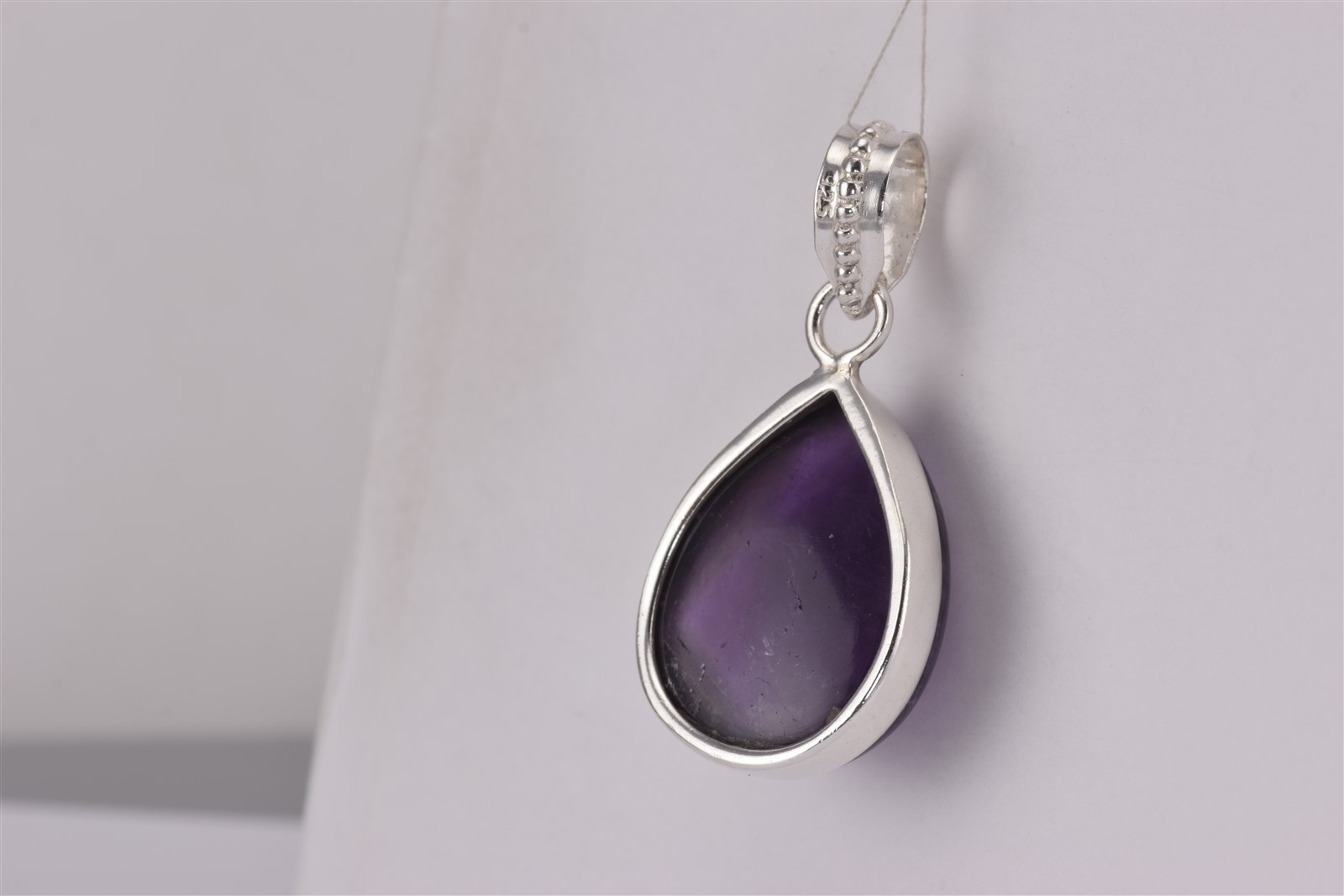 Sterling Silver 29mm x 26mm Polished Natural Amethyst Studded Bail Pendant 13g