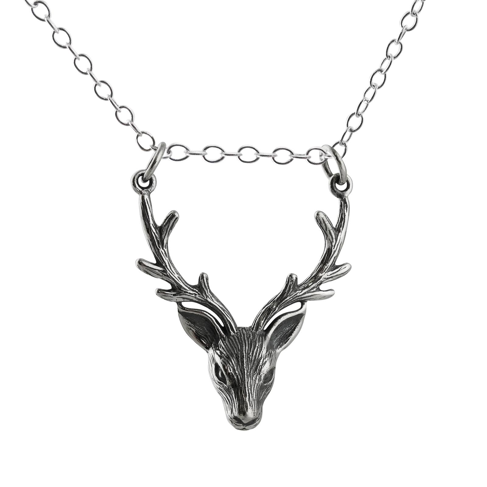 3D Stag Head Antler Necklace – 925 Sterling Silver – NEW Male Deer Elk Hunting