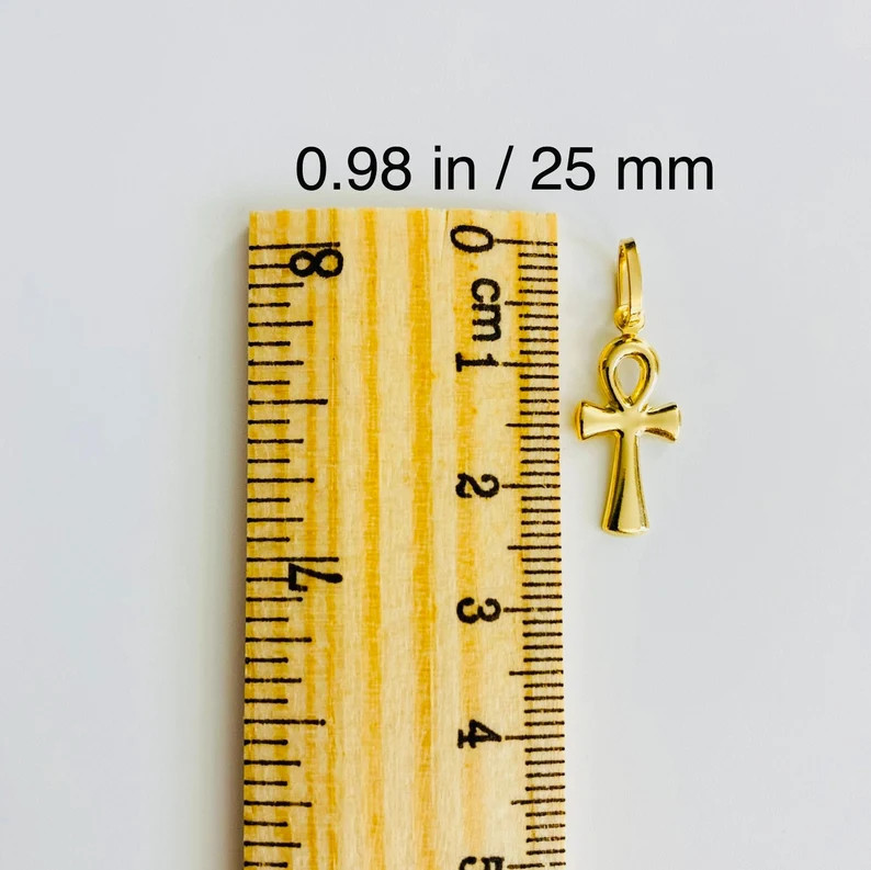 14K Solid Gold Egyptian Ankh Cross 25mm Small Pendant/ 14K Cruz Egipcia- PT138