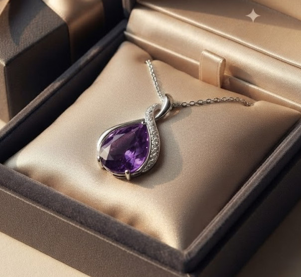 Purple Diamond Solitaire necklace-FREE Delivery-18.5 ct-FREE Diamond Studs