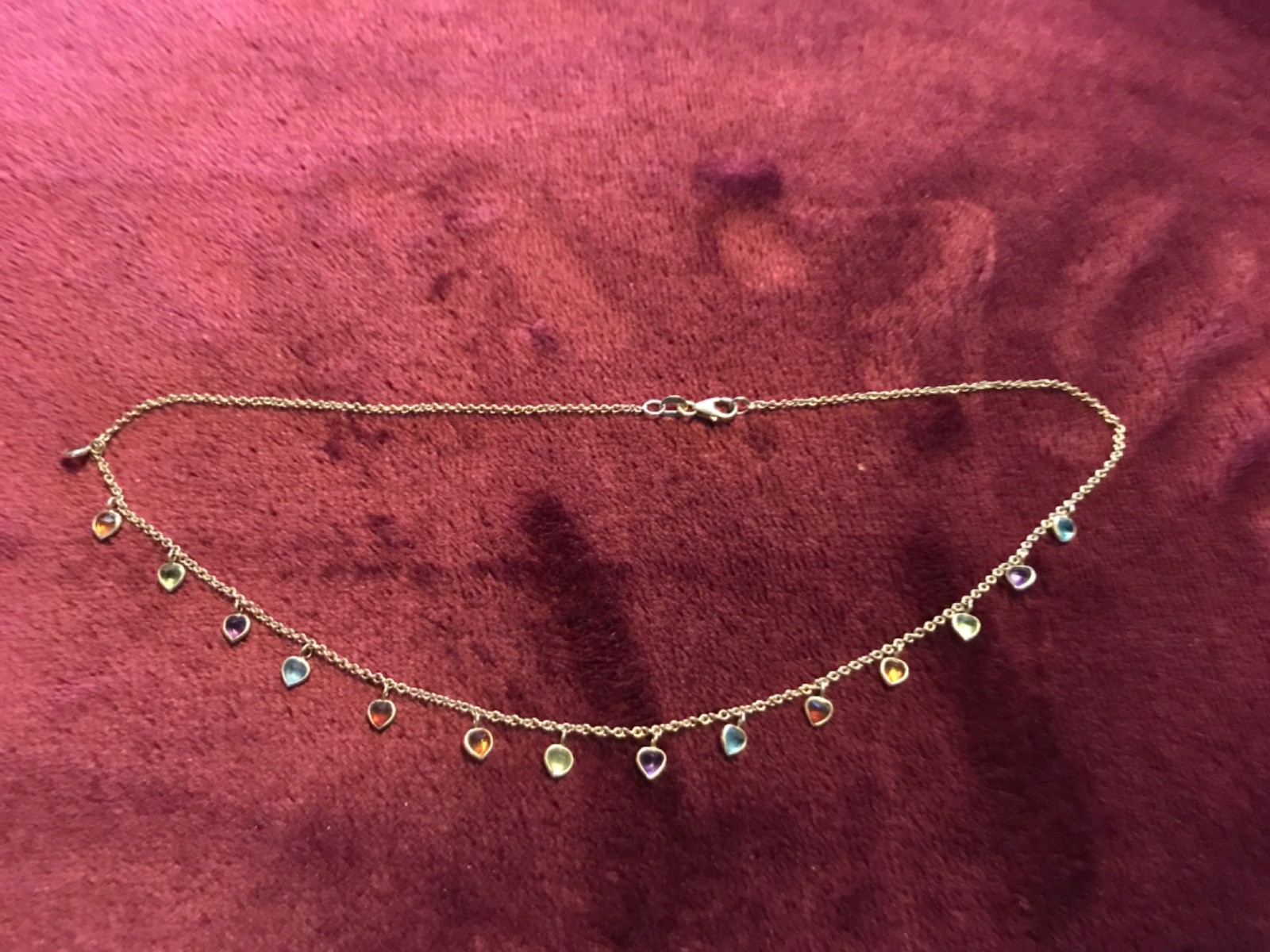 14K YELLOW GOLD MULTICOLOR GEMSTONE NECKLACE 16 INCHES 4.2 GRAMS