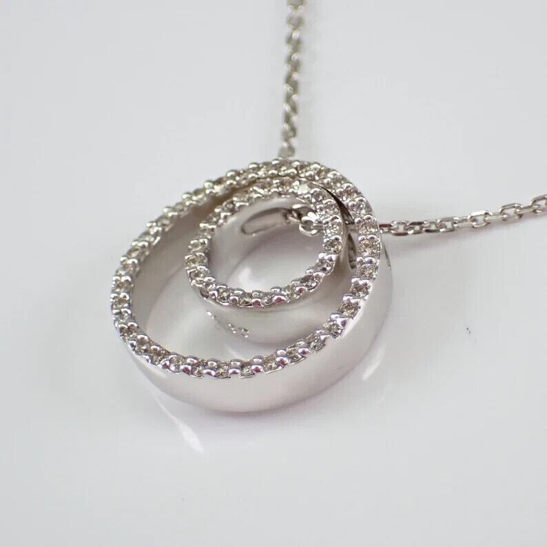 1.50 Ct Round Cut Real Moissanite Double Circle Pendant 14K White Gold Plated