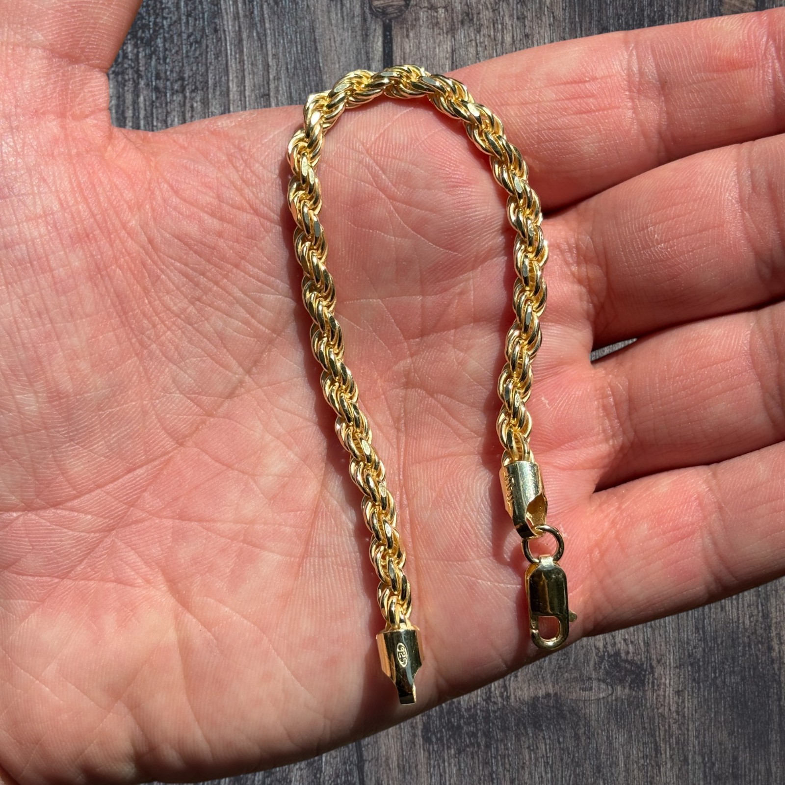 5mm Diamond Cut Rope Bracelet – Solid 925 Sterling Silver Or 14k Gold Vermeil