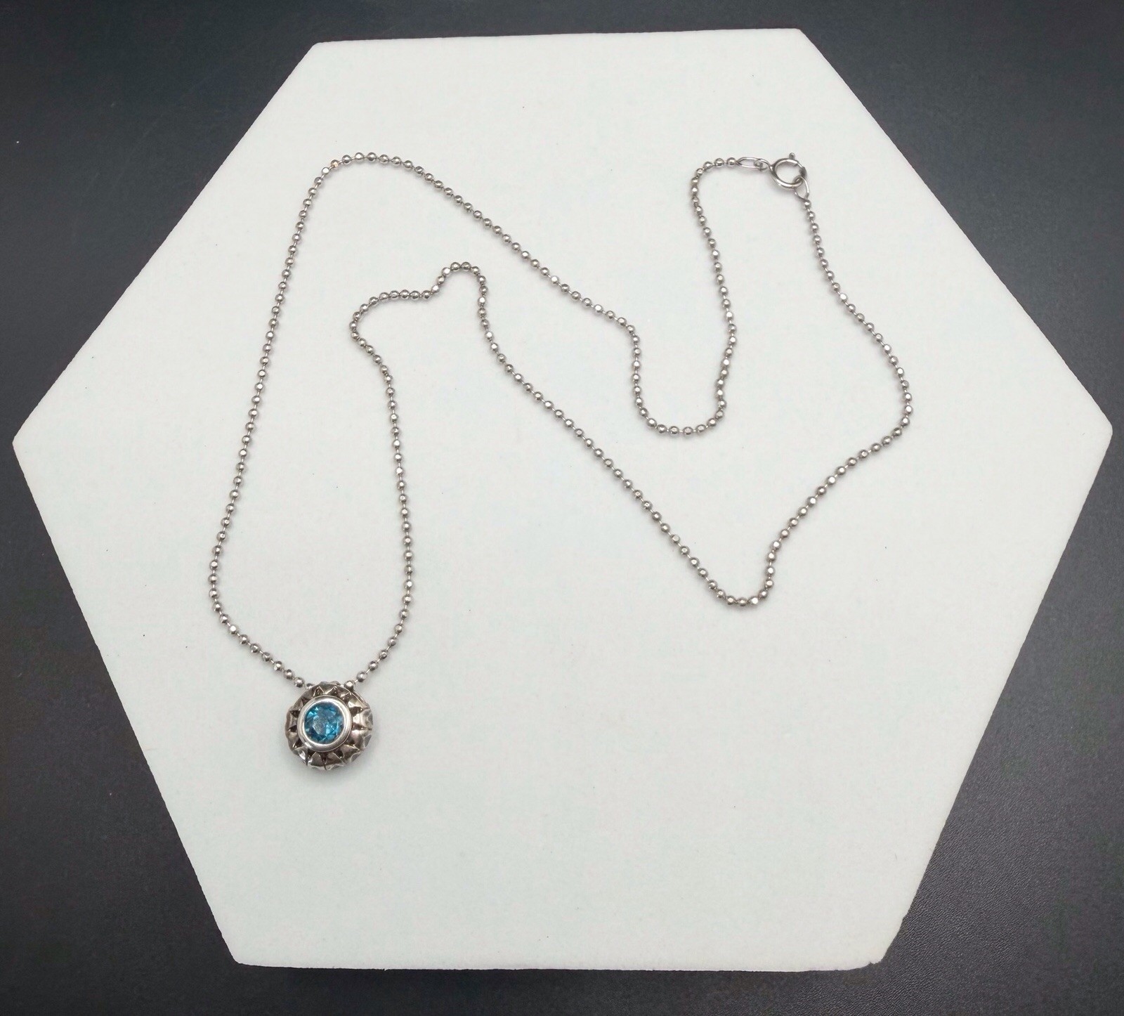 Blue Topaz 925 Sterling Silver Pendant Necklace Thailand 18” Ball Chain