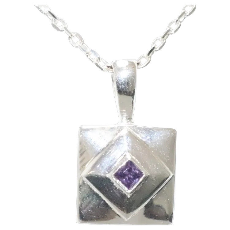Sterling Silver Amethyst Square Necklace