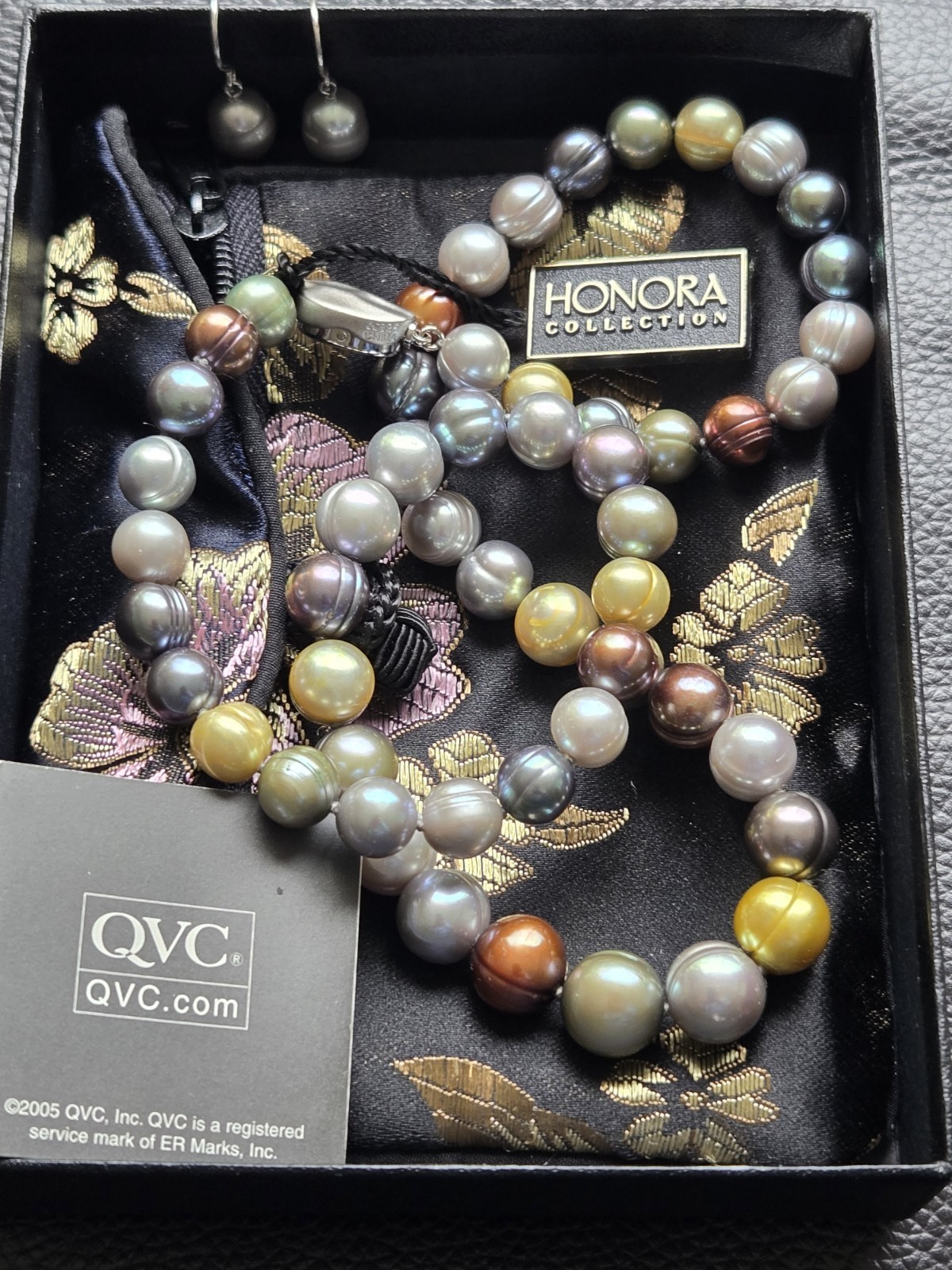Honora Baroque Multicolor Pearl Necklace and Earrings Set QVC New In Box , Pouch