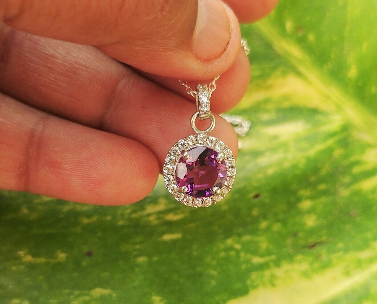2Ct Round Lab-Created Amethyst Pendant 14K White Gold Plated Silver Free Chain