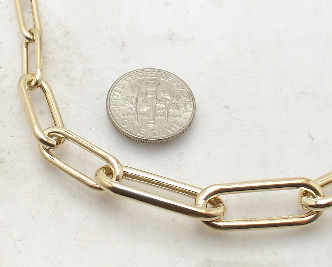 Adjustable Graduated Paper Clip Chain Necklace 14K Yellow Gold Plated Silver
