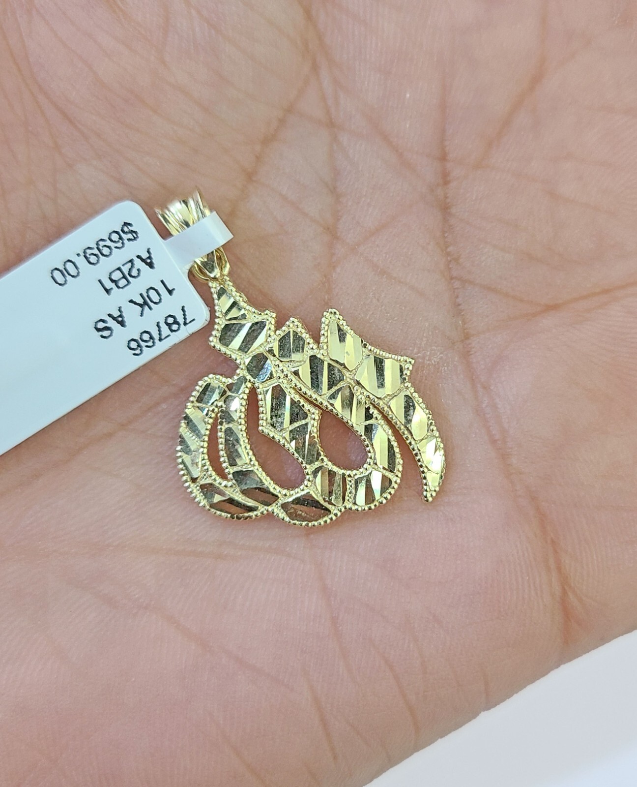 10K Real Yellow Gold Allah Charm Pendant Gold 10k