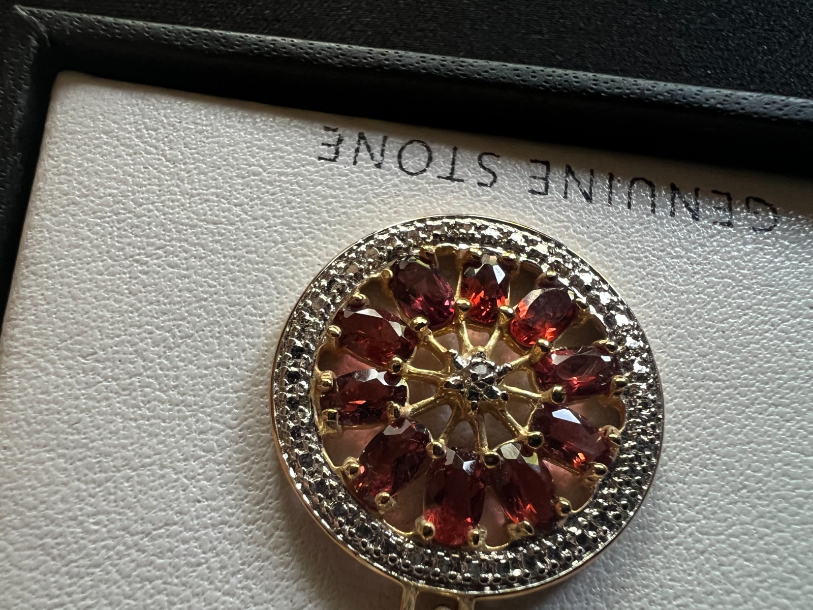 925 Sterling Silver Oval Garnets Diamond Accent Round Pendant & Necklace
