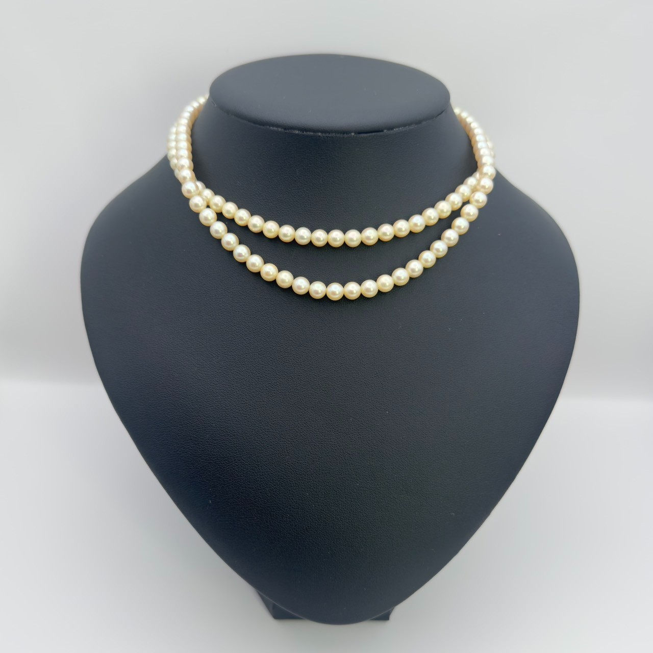 MIKIMOTO Cream Akoya Pearl 5.5-5.9mm Double Strand Necklace Silver SV 35cm Japan