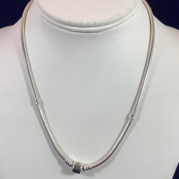 New Pandora RETIRED 925 Barrel Clasp Necklace. 17.8″/45cm 590702HV