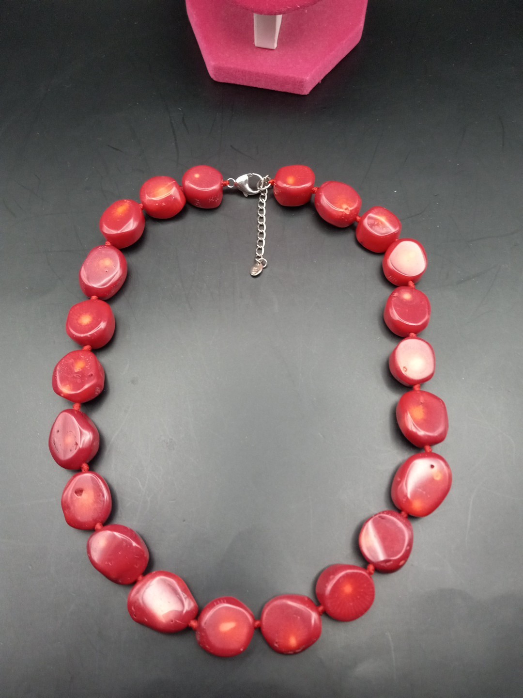 Vintage Lucas Lameth Red Coral Sterling Silver Chunky Necklace 21in