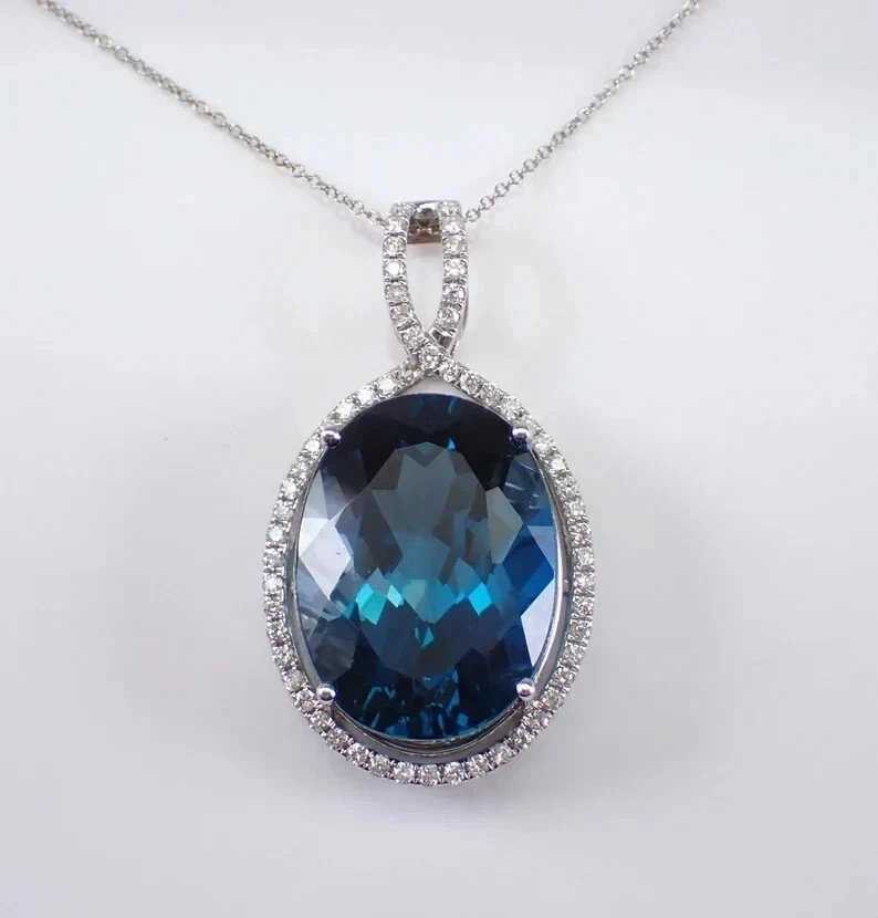 5Ct Oval Cut Lab Created London Blue Topaz Women’s Pendant 14K White Gold Plated