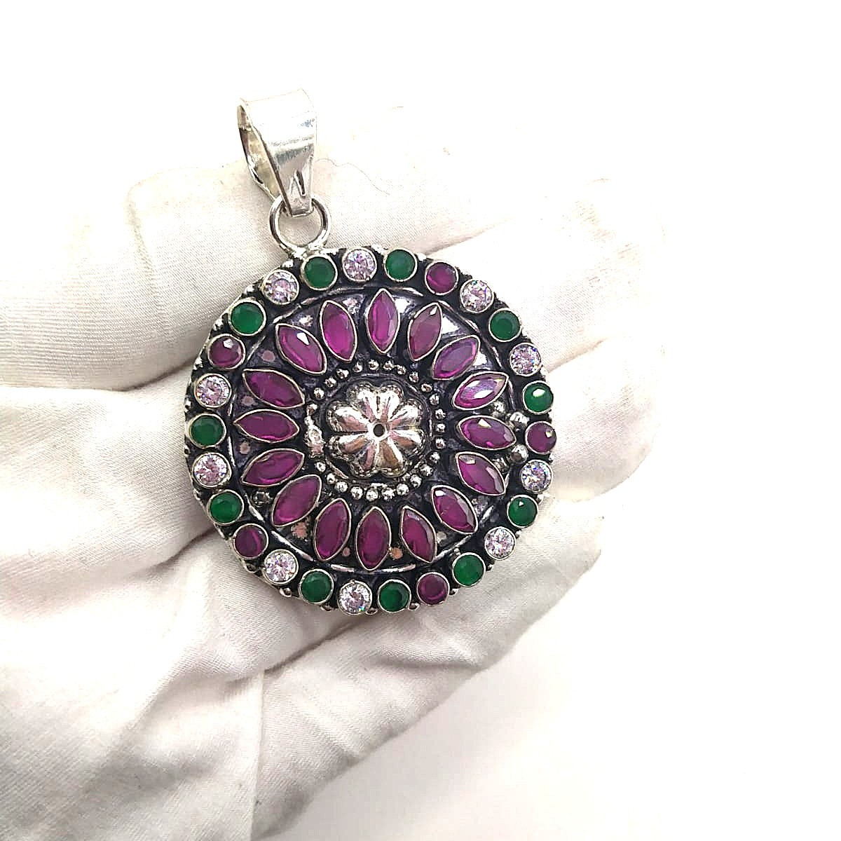 Multicolor Handmade Gemstone 925 Sterling Silver Jewelry Pendant Sz-2.3″