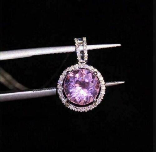 2Ct Lab-Created Pink Diamond Pendant 14K White Gold Plated 18” Free Chain