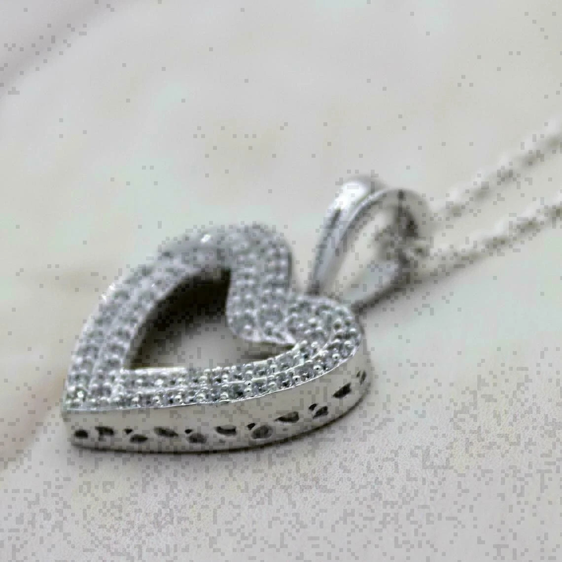 2Ct Round Cut Diamond Cluster Heart Pendant 14K White Gold Finish Free 18″ Chain