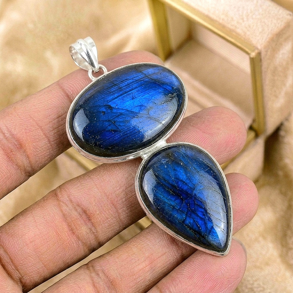 Natural Blue Labradorite Gemstone Pendant 925 Sterling Silver Jewelry Pendant