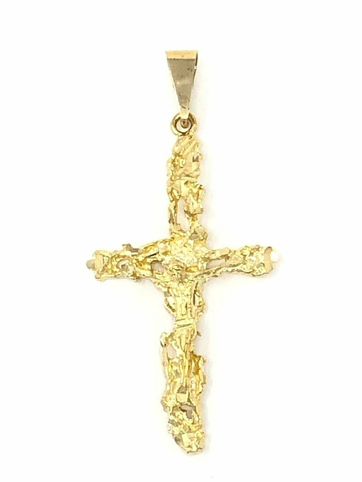 10k Yellow Gold Crucifix Nugget Cross Charm Pendant Religious 2″ 4 grams