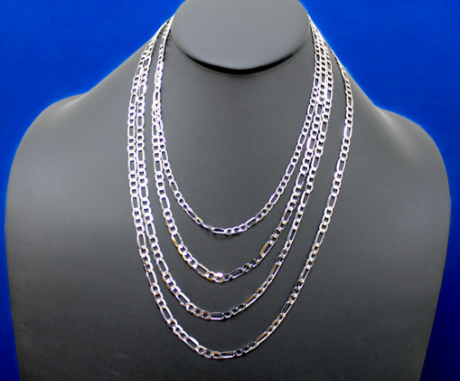 10K White Gold SOLID Figaro Necklace Bracelet Chain Real Gold 2mm-6mm 7″-30″