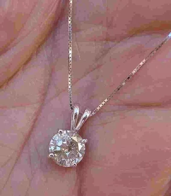 Real Moissanite 4Ct Round Cut Women’s Solitaire Pendant 14k White Gold Plated