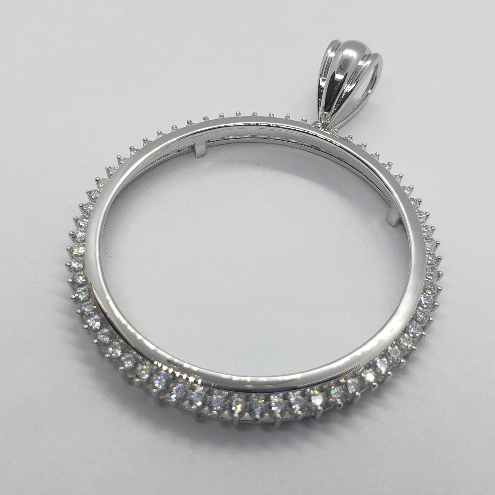 Sterling Silver Cubic Zirconia Silver Dollar Bezel CZ Halo 38 mm Mexican Olympic